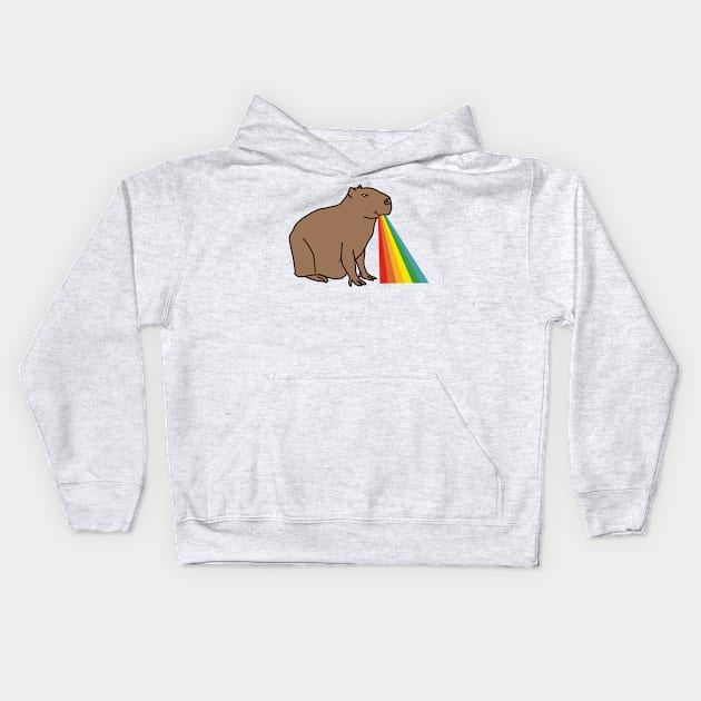 Animals with Rainbow Puke Happy Capybara Kids Hoodie by ellenhenryart